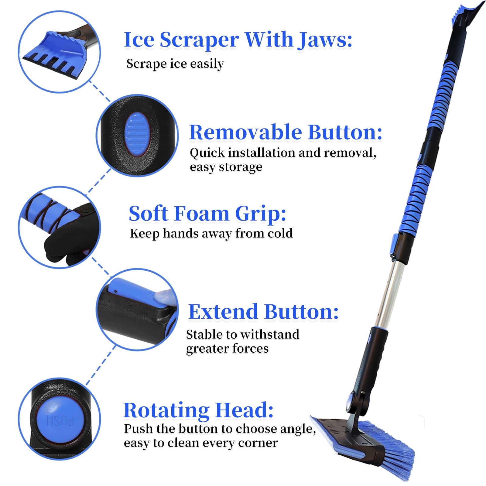 Heeya 56 Inch Truck Snow Brush And Ice Scraper Long Handle Heavy Duty Snow
