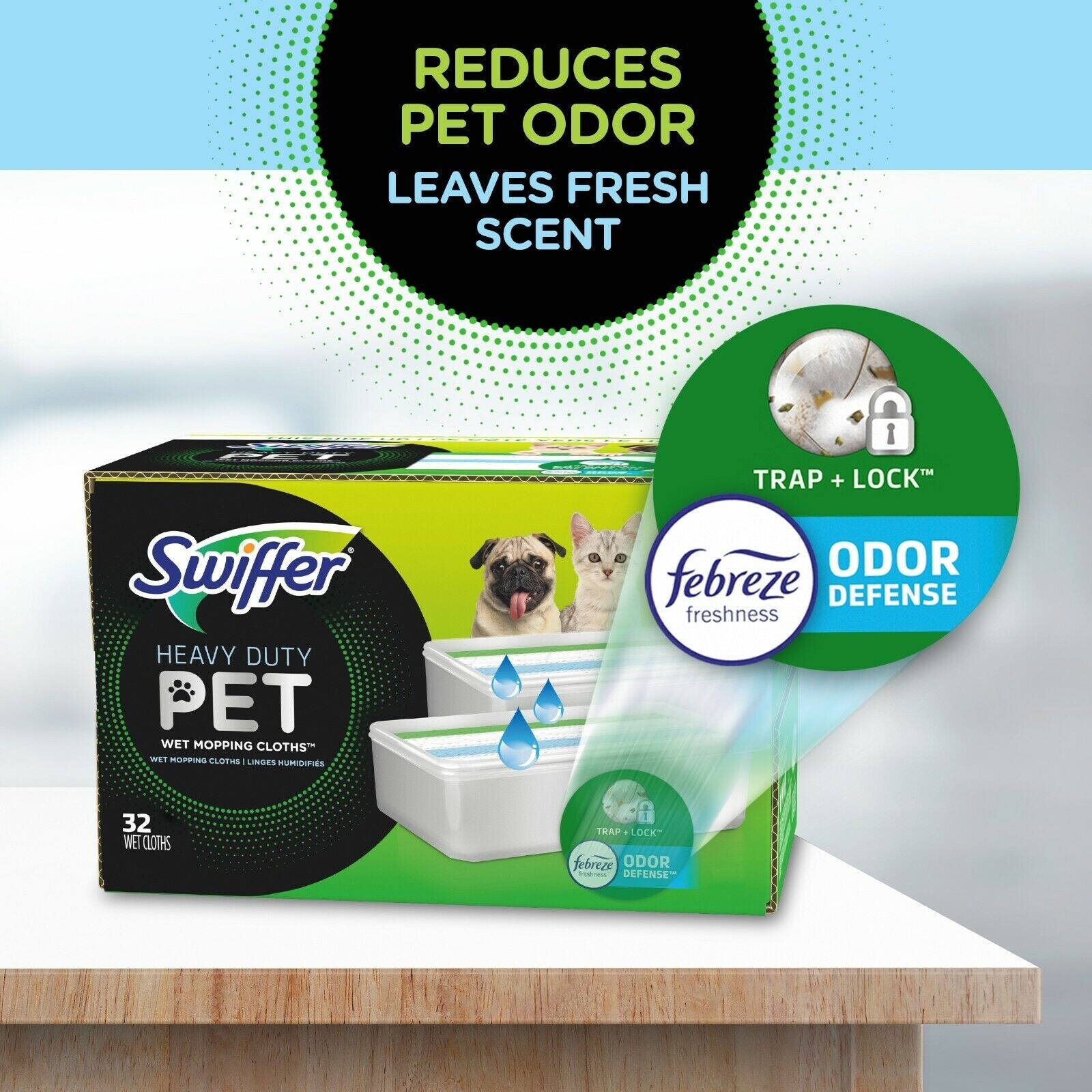 Swiffer HEAVY DUTY PET Wet Mopping Cloth Pad Refills ~Febreze Fresh Odor Defense