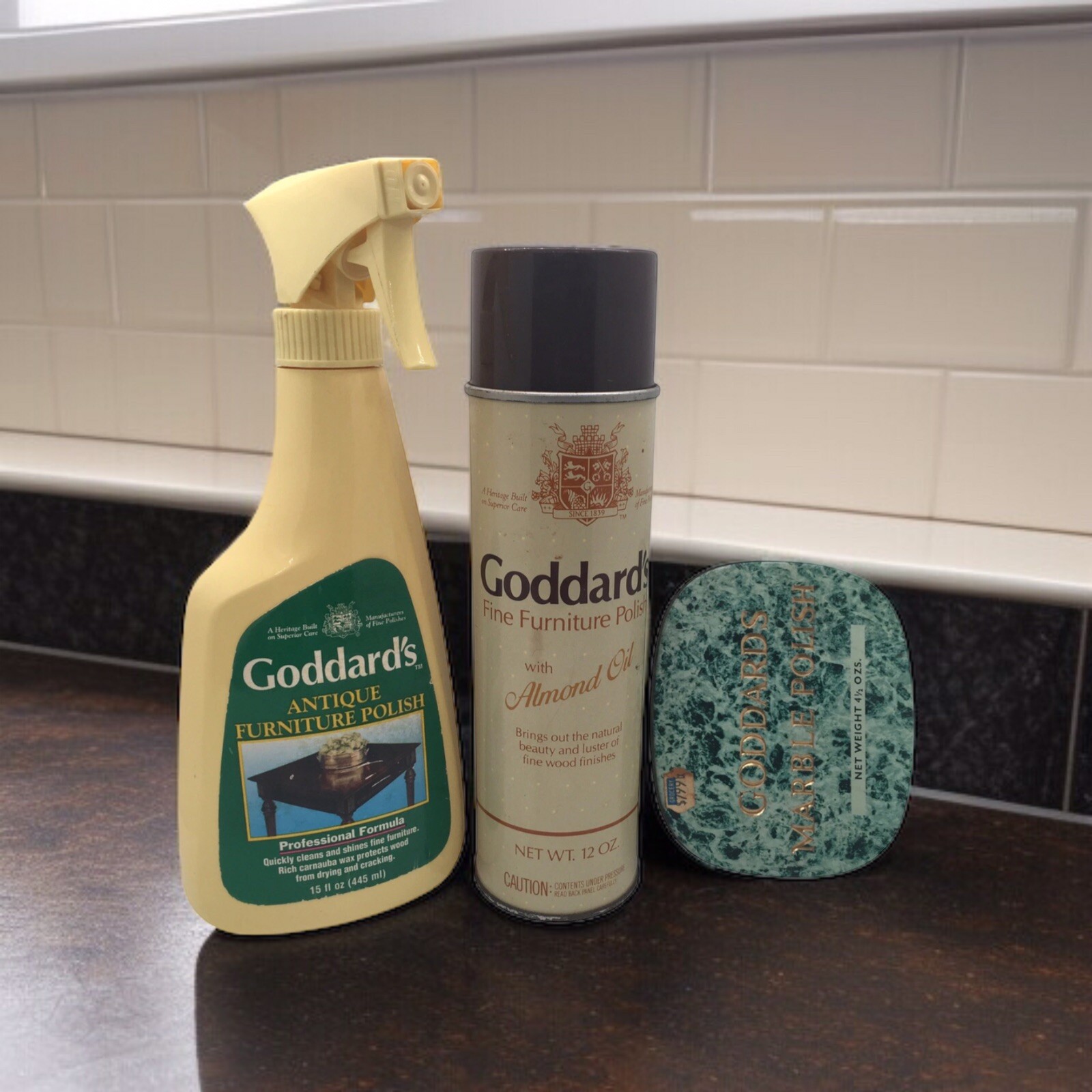 (3) Goddard’s Antique Fine Furniture Polish / Goddard’s Marble Polish ~ Trio Lot