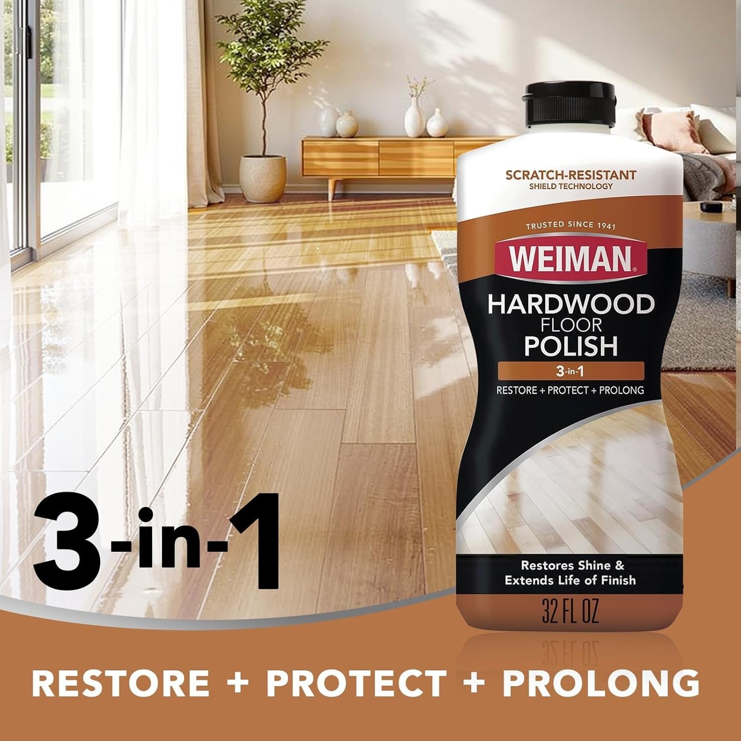 3PC Wood Floor Polish & Restorer – 32 Oz Bundle, Natural Shine & Scratch Removal