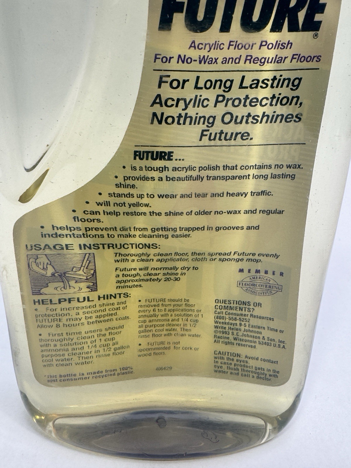 SC Johnson Future Acrylic No Wax Floor Finish Polish Wax 27 fl oz Full