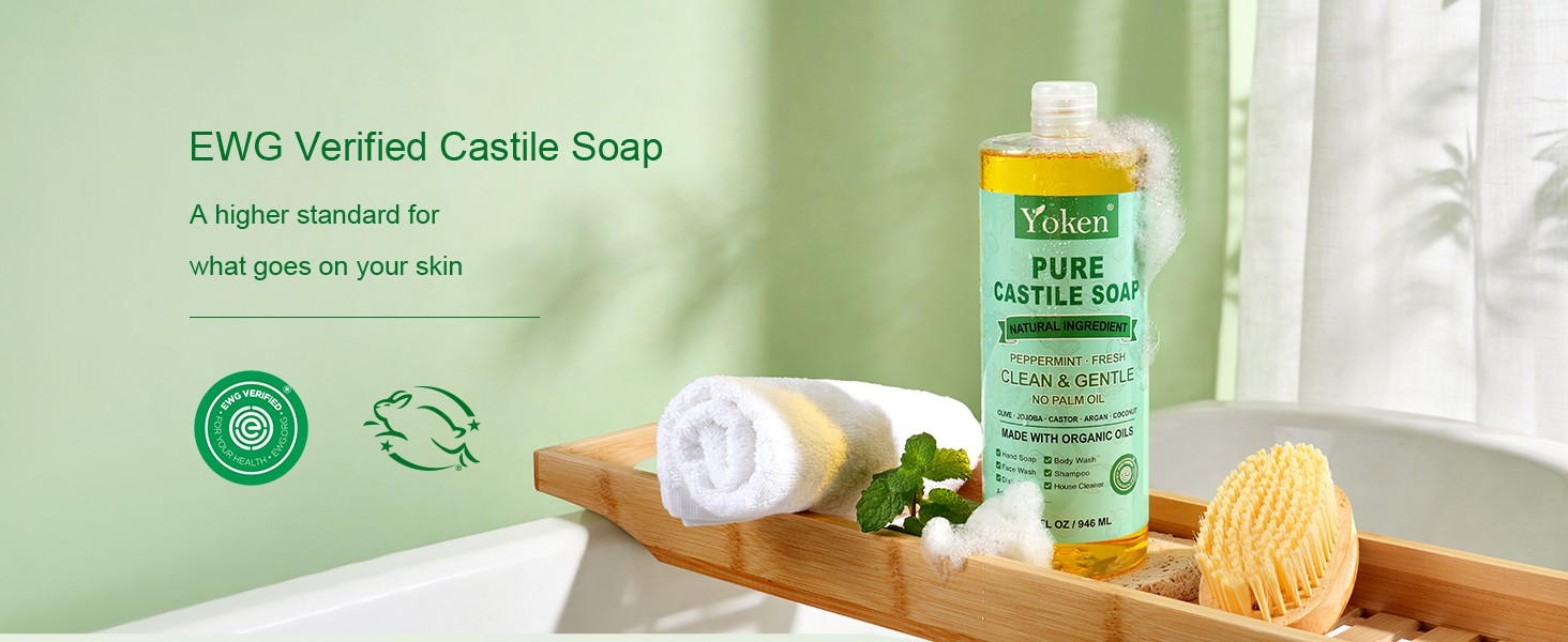 Peppermint Castile Soap Liquid 8 OZ, Made with Certified Organic Oils, Gentle
