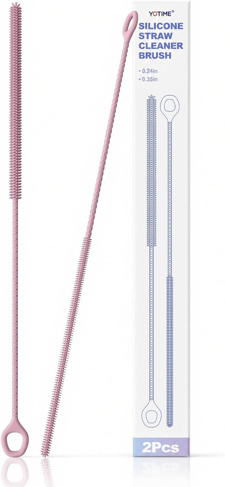 YOTIME Straw Cleaner Brush Extra Long 12.6 Inch, 2Pcs Reusable Silicone Straw Br