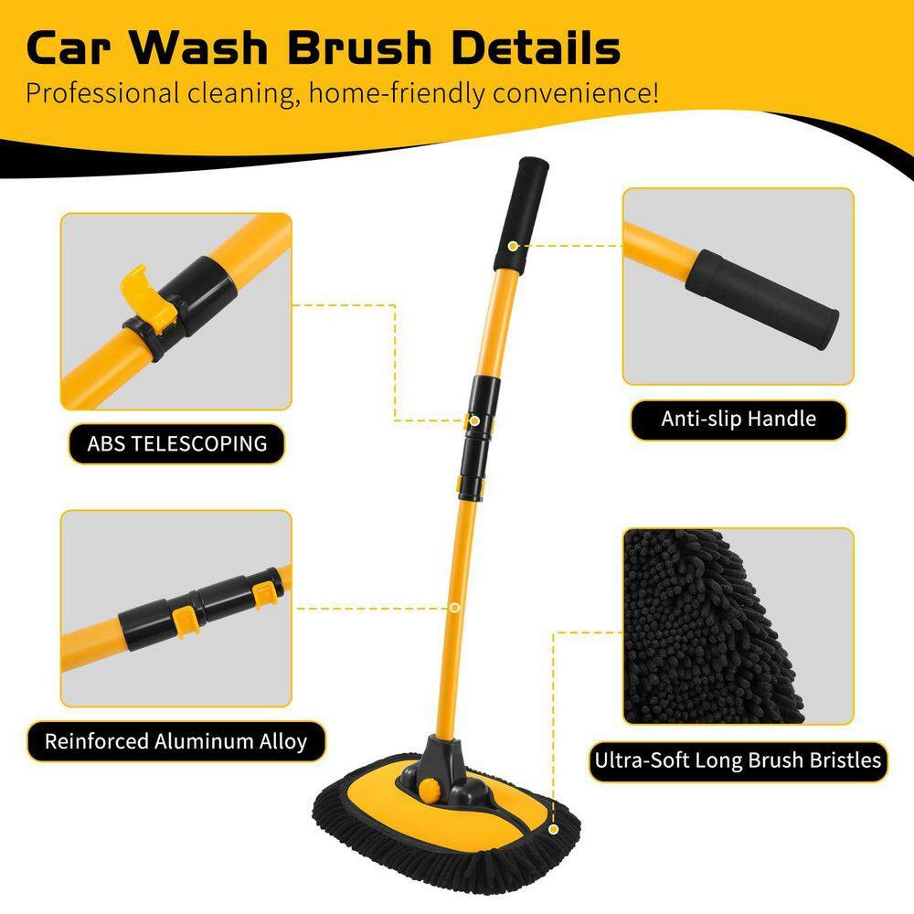 15° Curved Automotive Care Brushes with Extendable Pole Microfiber RV Wash Mop f