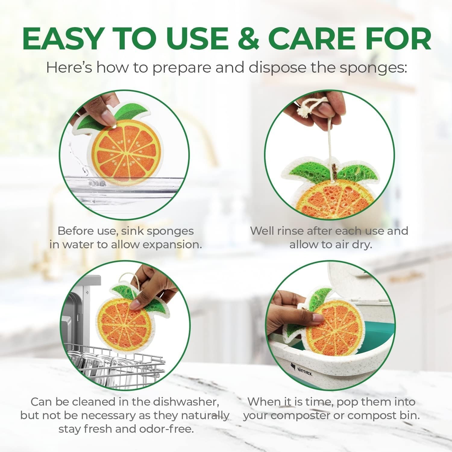 Biodegradable Cellulose Compressed Sponges Bulk – Fruit Shaped Kitchen Pack of 8