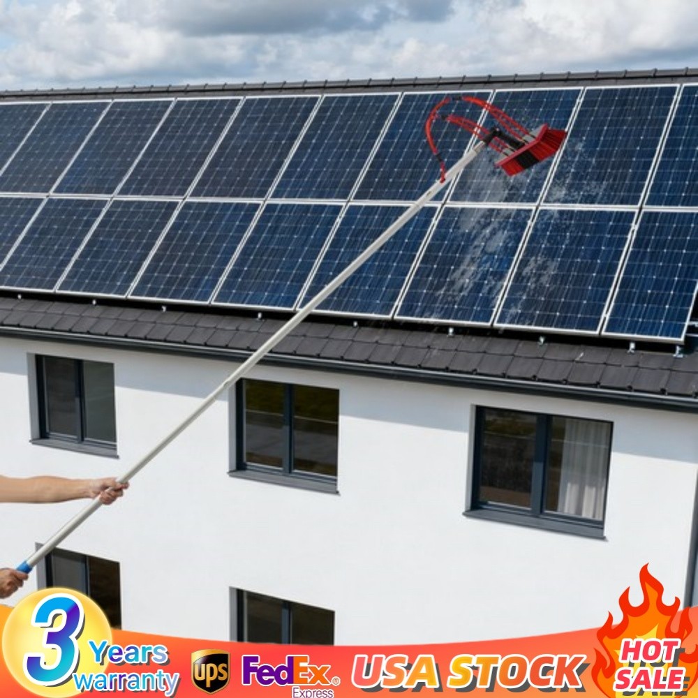 Long Reach Solar Panel Cleaning Brush Kit Outdoor Window Clean Water-Fed Rod Set