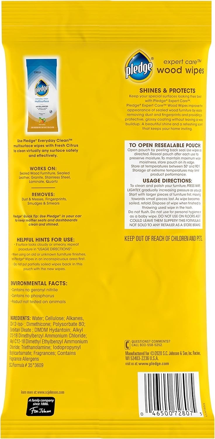 Wood Wipes Lemon Scent 24 Count Pack of 6 Surface Polish and Cleaner