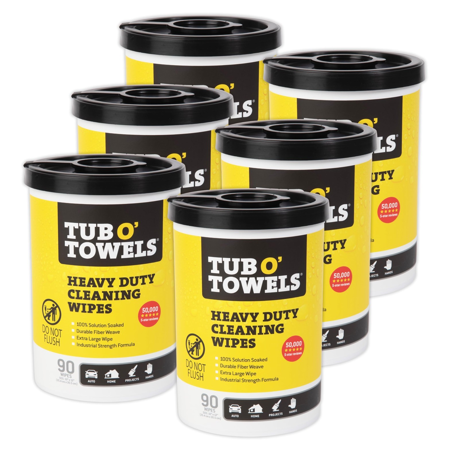 Heavy-Duty Multi-Surface Cleaning Wipes, 10″ x 12″, 90 Count Canister, 6 Pack