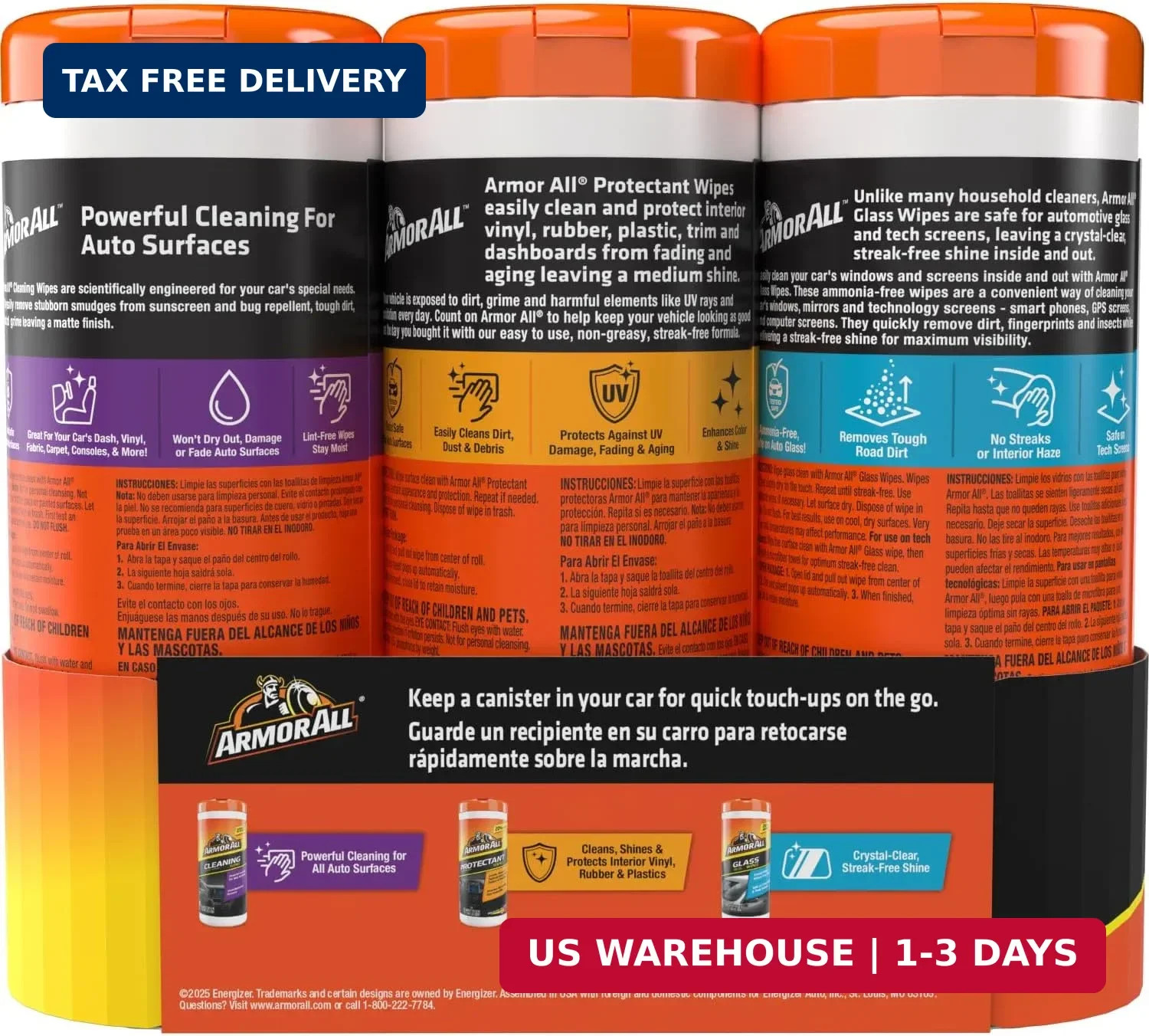 Armor All Car Interior Value Pack, 90 Count, Includes Auto Glass Cleaner, Cleani