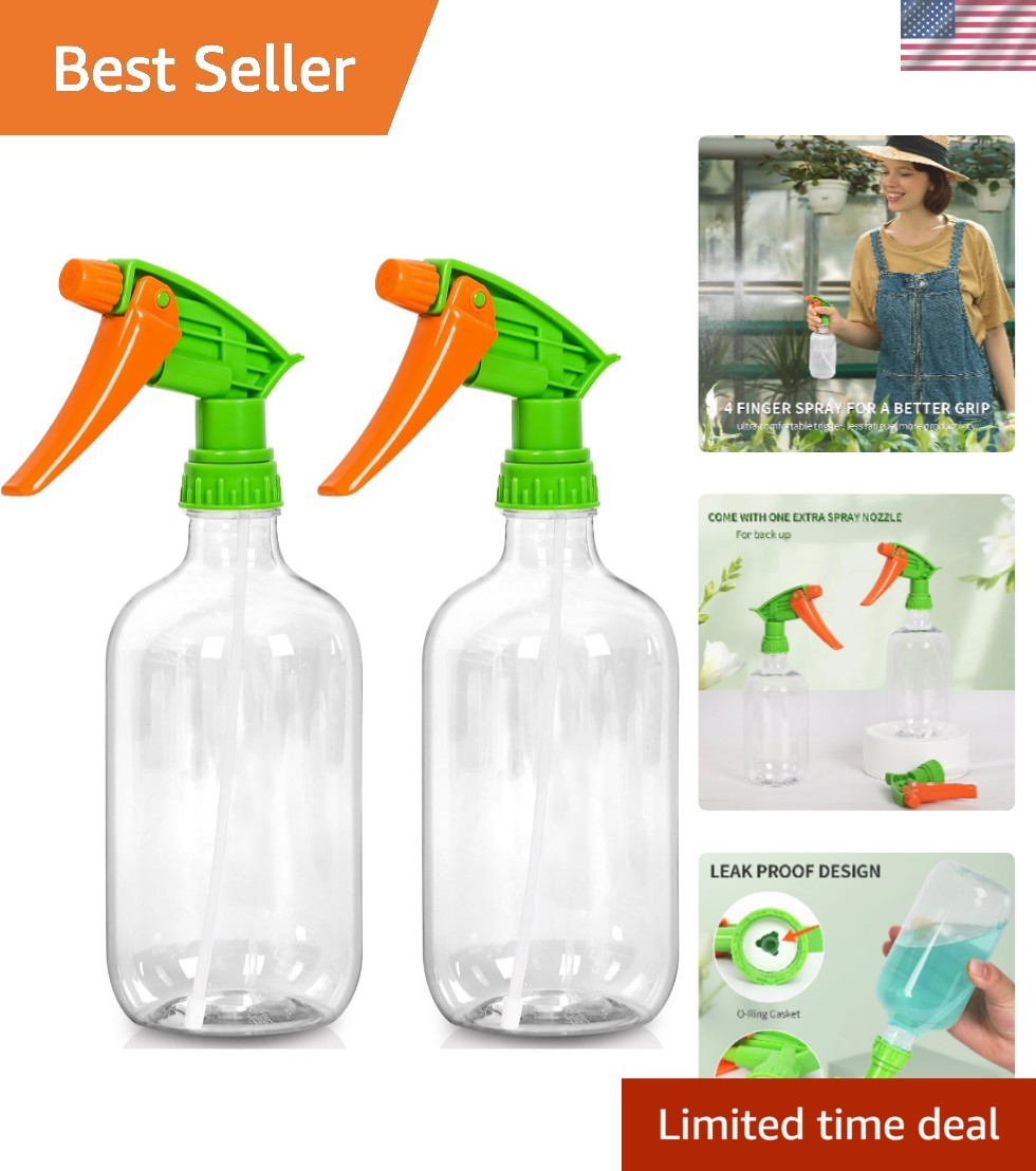 Versatile 2-Pack 16.9oz Spray Bottles with Adjustable Nozzle for Home & Garden