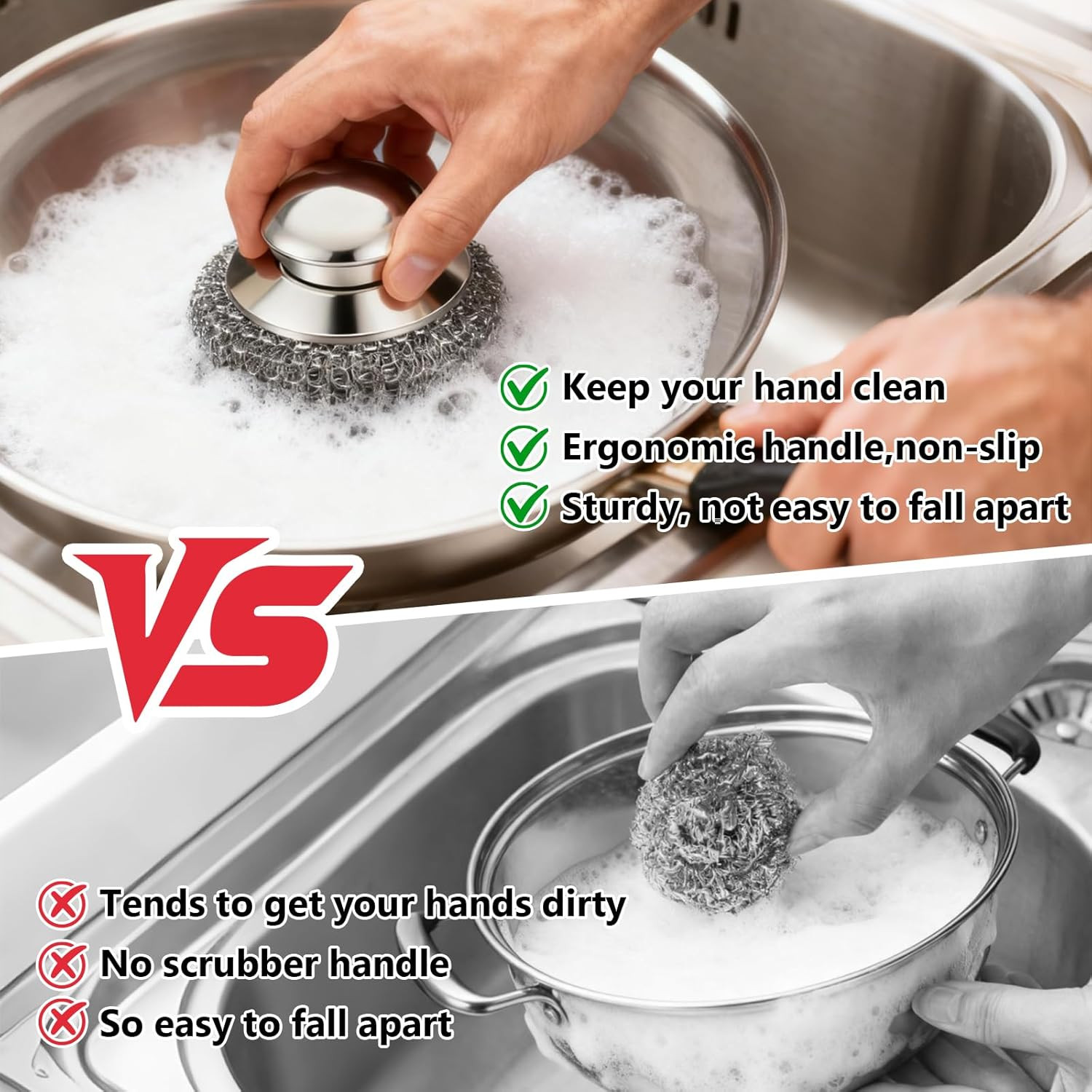 Steel Wool Scrubber, 4-Pack Stainless Steel Scrubber Pads with Handle – the Ulti