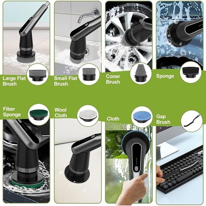 2 Speed Waterproof Electric Shower Scrubber W/ 10 in 1 Attachments Home Cleaning