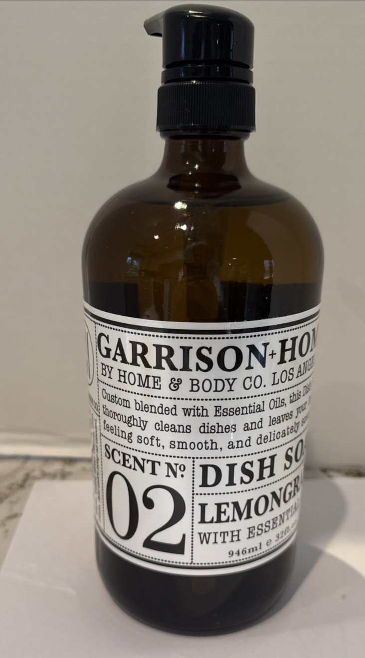 Garrison Home Body Lemongrass Dish Soap Essential Oil JUMBO 32oz GLASS BOTTLE