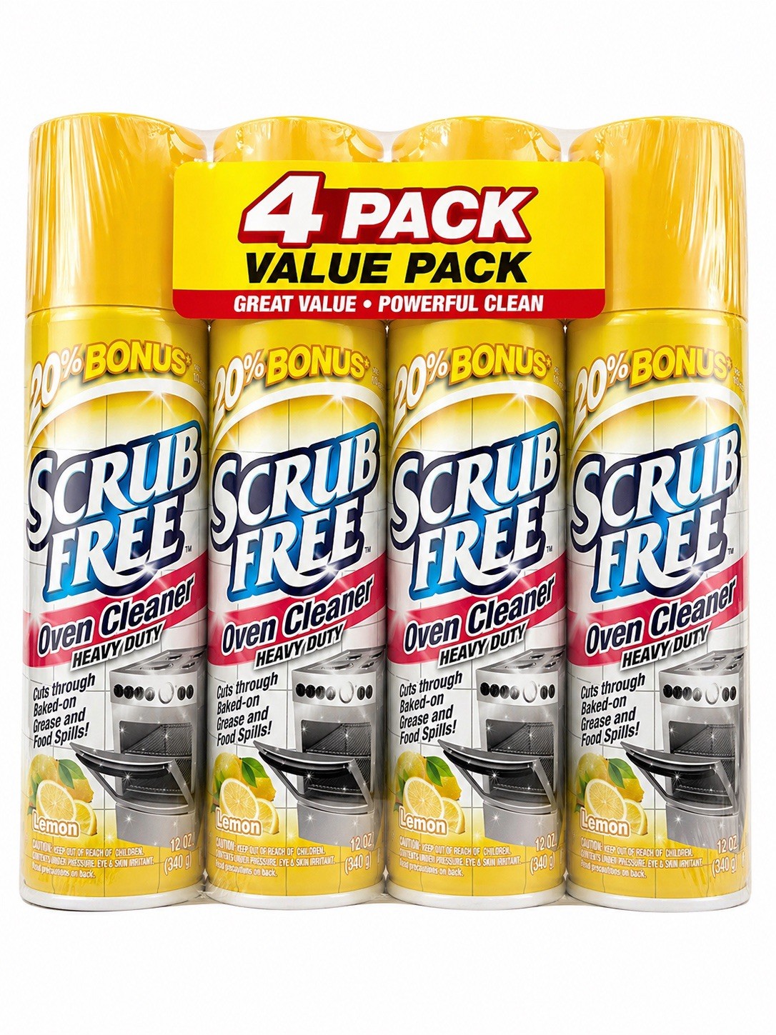 SCRUB FREE OVEN CLEANER LEMON SCENT HEAVY DUTY 12oz 4 PK 🔹
