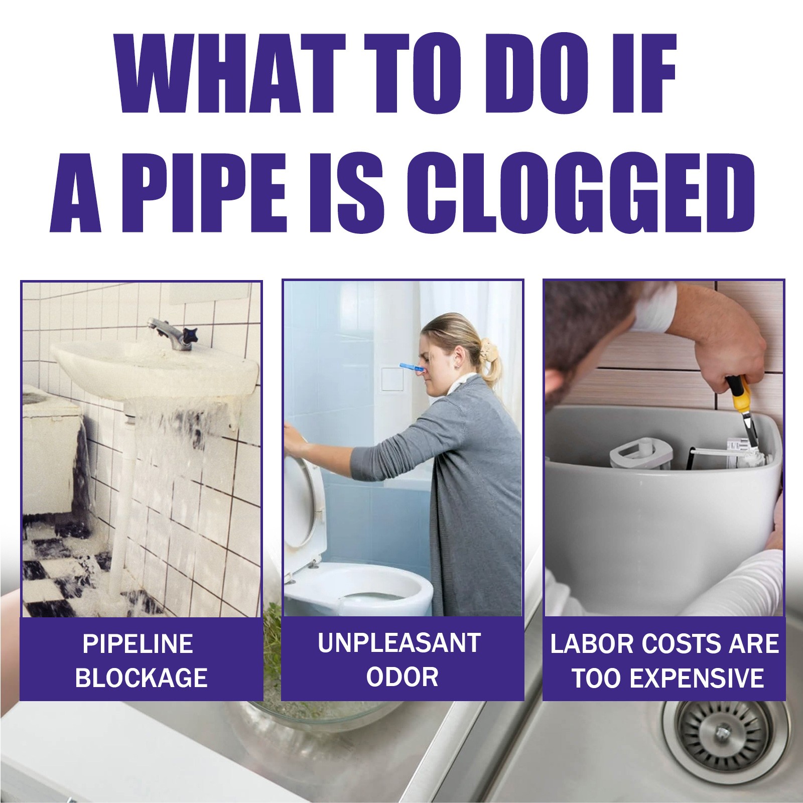 JAKEHOE Pipe Dredge Powder, Household Kitchen And Bathroom Drain Water Clogging