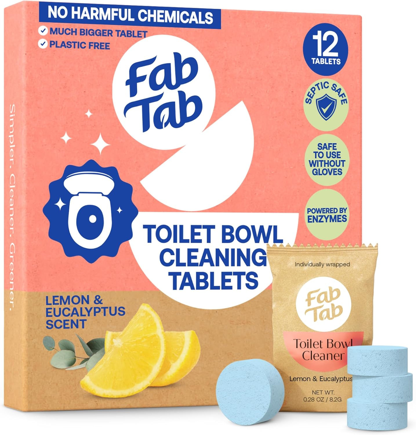 Toilet Bowl Cleaner Tablets, Powerful Stain Removal, No Harsh Chemicals, Plastic