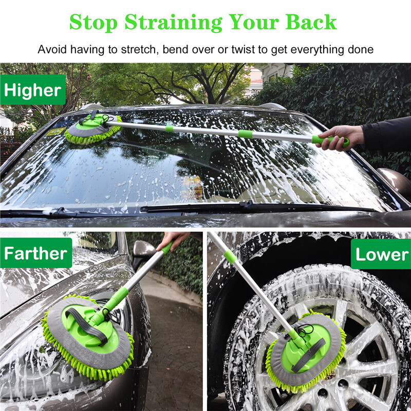 3 in 1 Microfiber Car Wash Brush Cleaning Mop Auto Truck 47.5″ Long Handle
