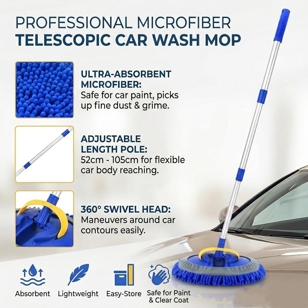 41″Car Cleaning Brush with Telescopic Handle Aluminum Alloy Long Rod Chenille