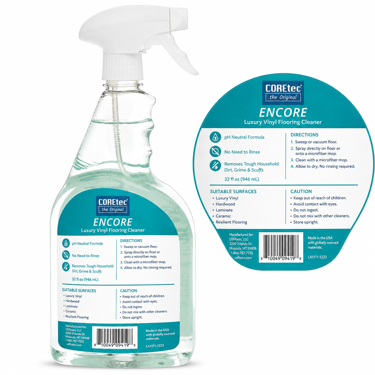 COREtec Encore Luxury Vinyl Floor Cleaner 32 fl oz No Rinse pH Neutral