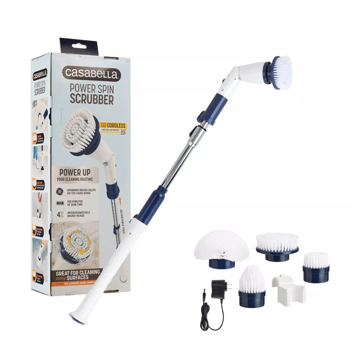 Casabella Power Spin Scrubber: Multipurpose Cleaning, Metal Handle, Shower, Lami