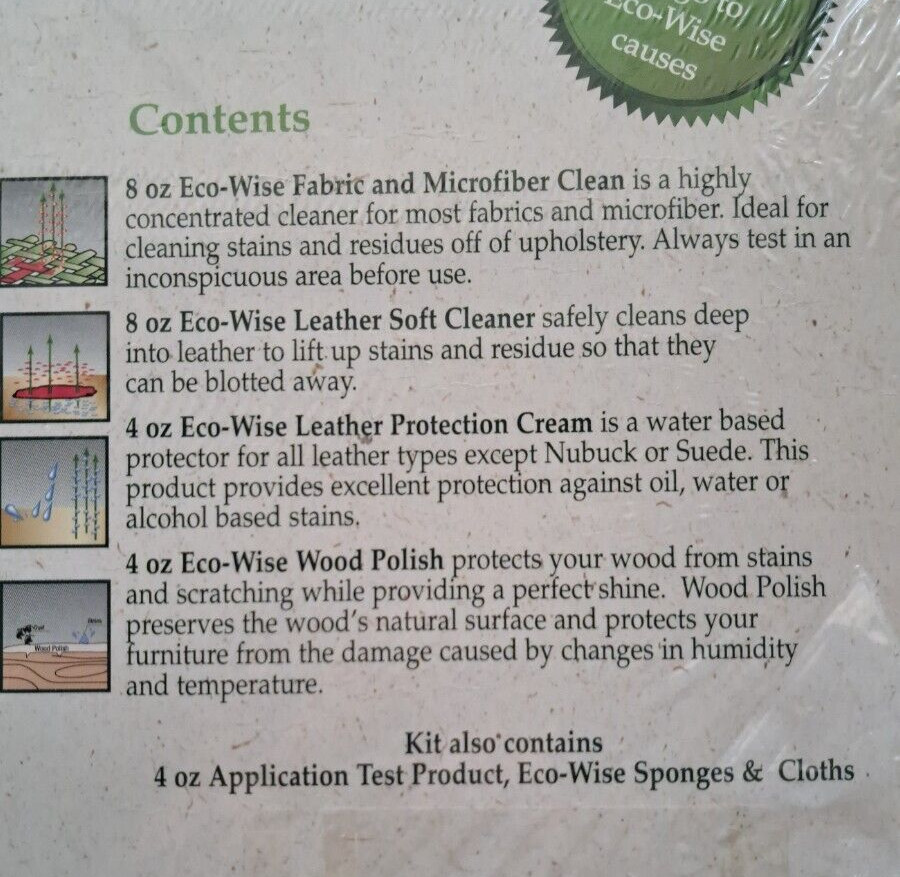 Green Card Eco-Wise Home Care Products Fabric Leather Wood NEW/SEALED