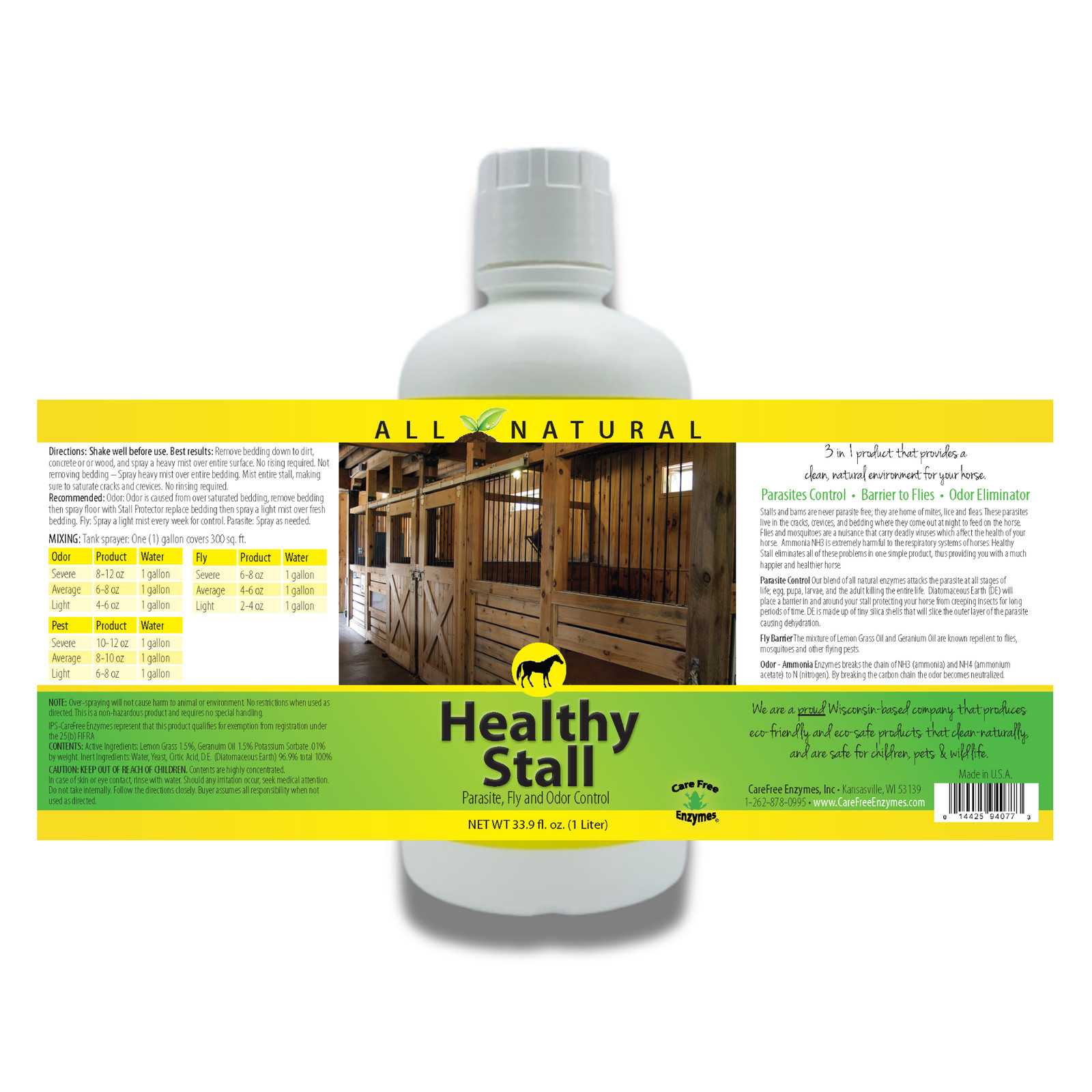 Natural Horse Stall Cleaner & Odor Eliminator | Healthy Stall | 32 oz, 33.9 oz &
