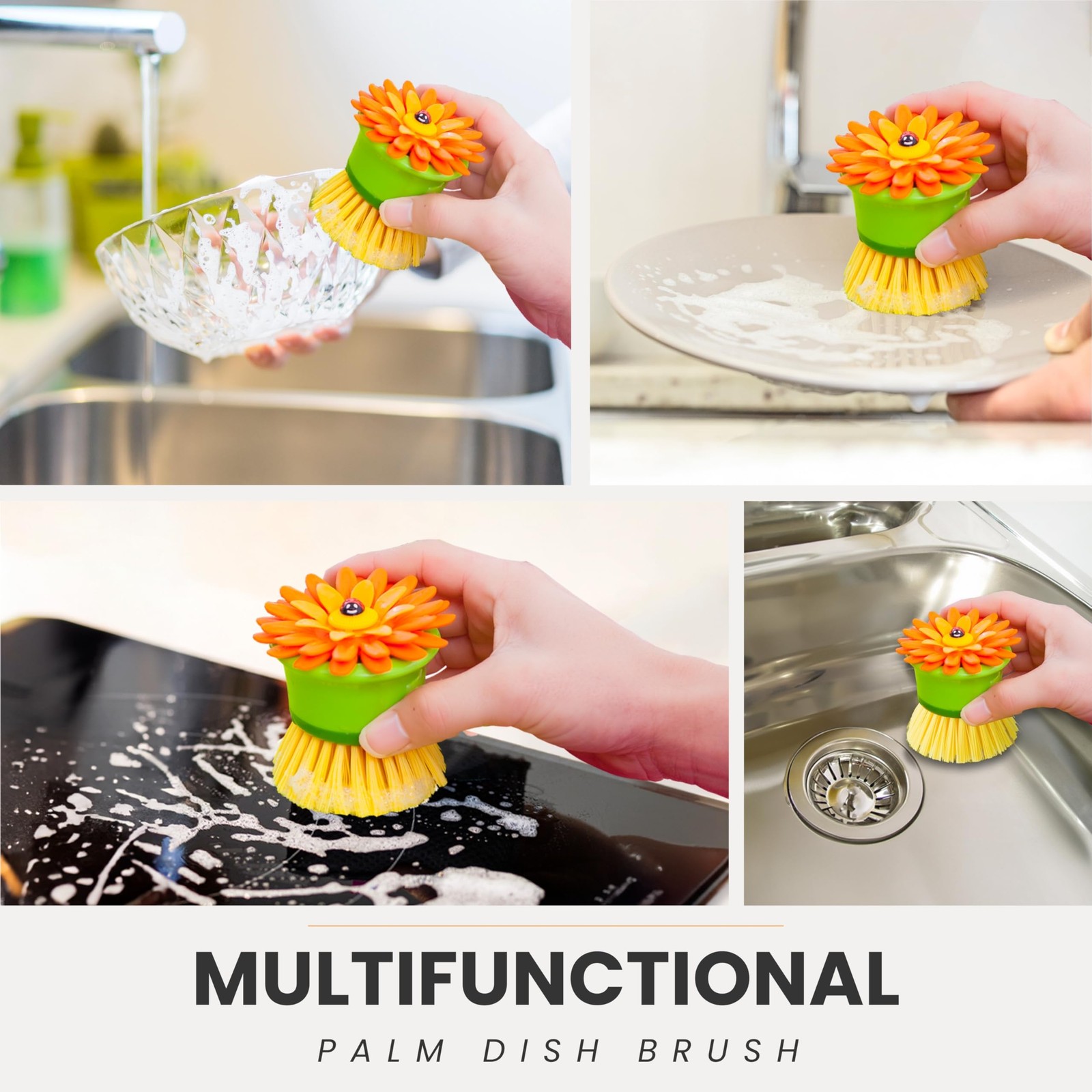 Flower Palm Dish Scrub Brush With Holder Kitchen Brushes For Dishes Sink Brush A
