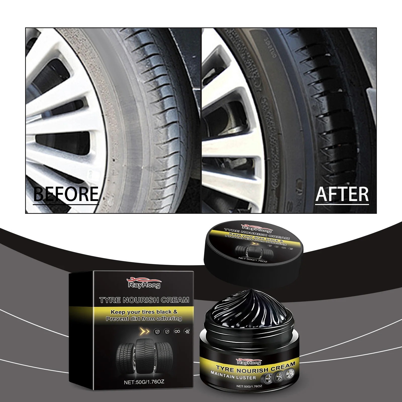 1~3x Tyre Nourish Cream, Tire Nourish Wax Cream, Maintain Luster for Cars 50g