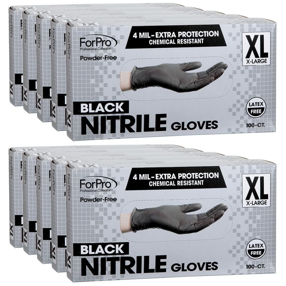 ForPro Disposable Nitrile Gloves, Chemical X-Large (Pack of 1000), Black
