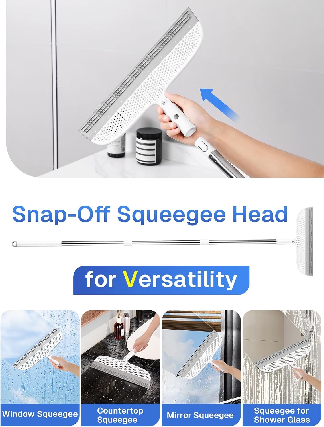 Silicone Floor Squeegee, 180° Rotating Air Broom, Squeegee for Floor with a Long