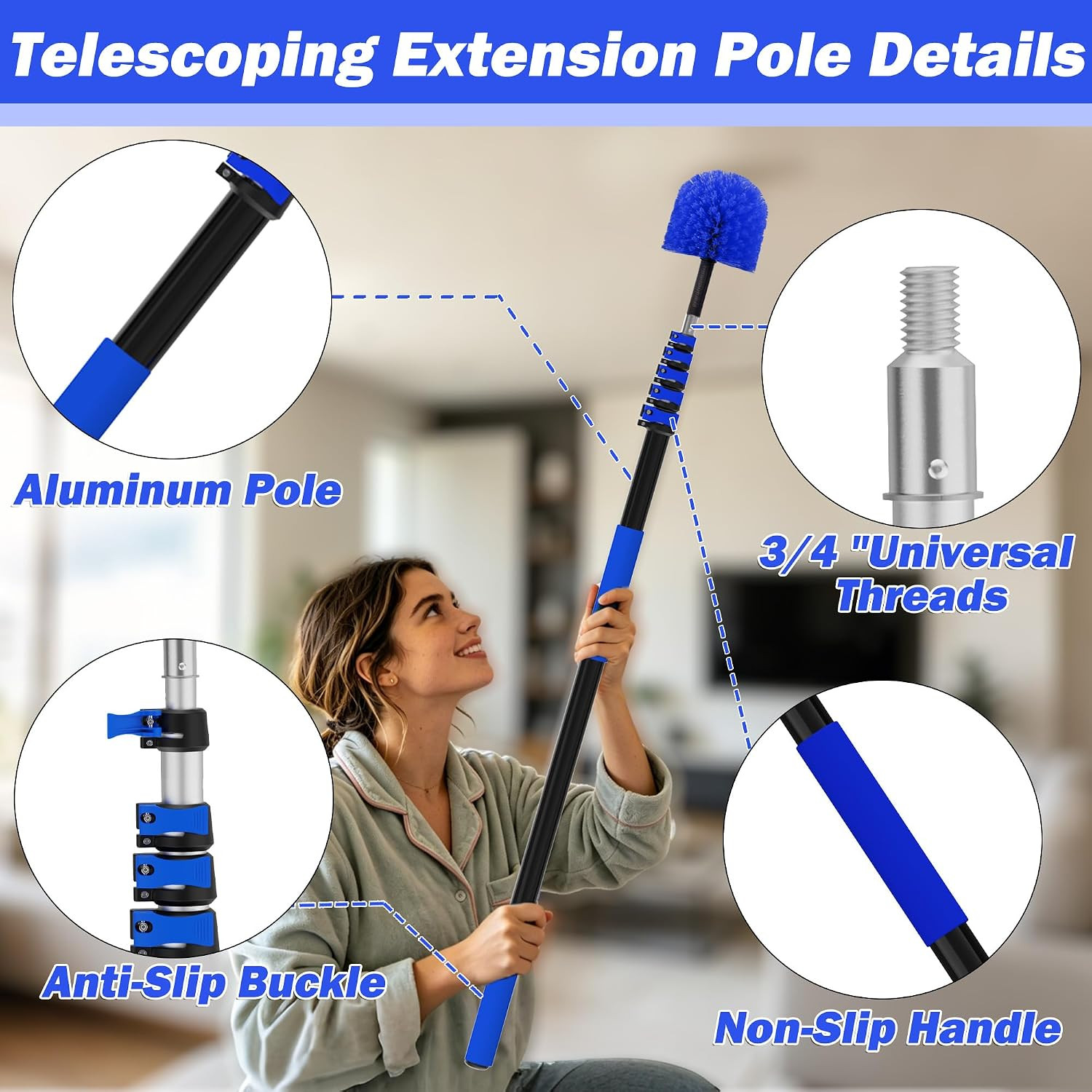 30FT Reach High Ceiling Duster Kits, Window Cleaning Kit with 5-24FT Telescoping