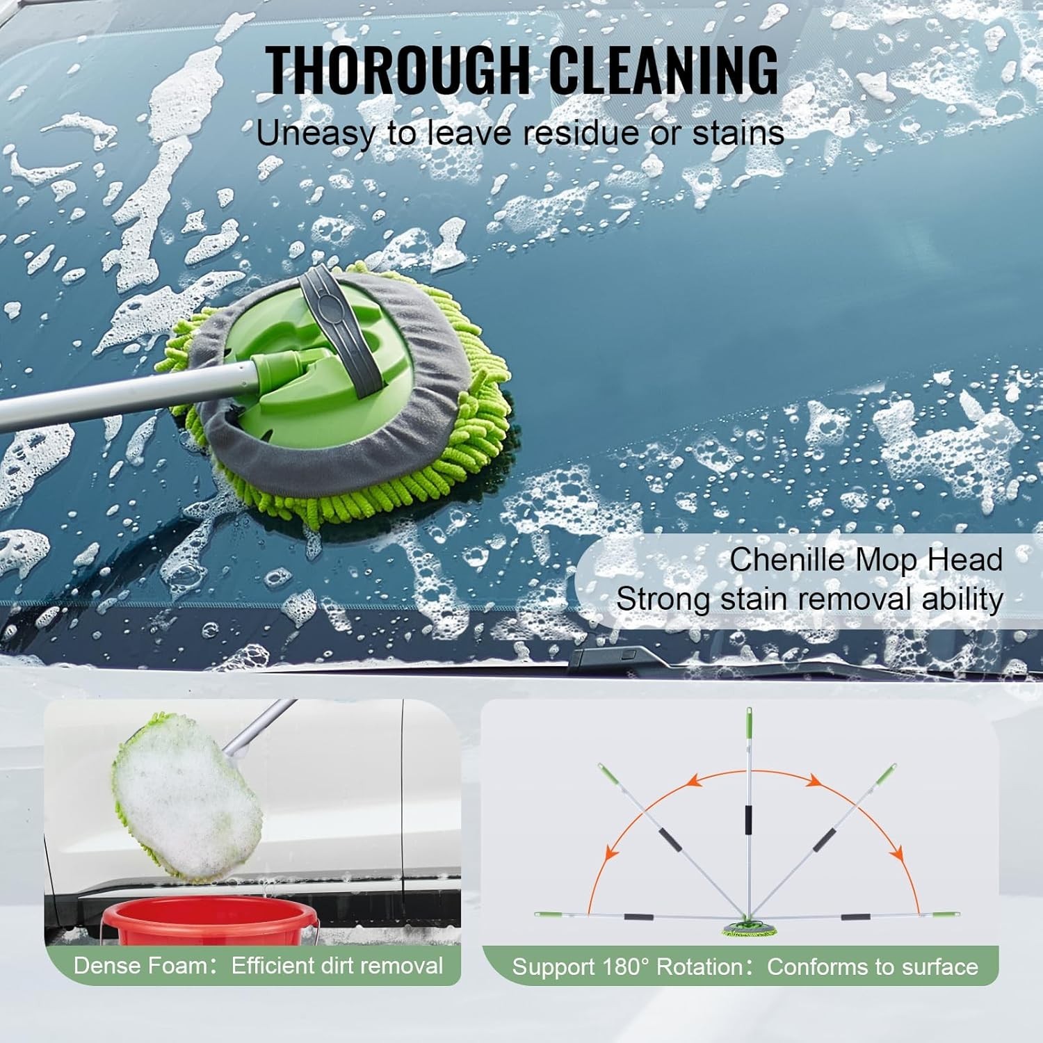 62″ Car Wash Brush with Long Handle Soft Bristle Car Cleaning Brush for Washing