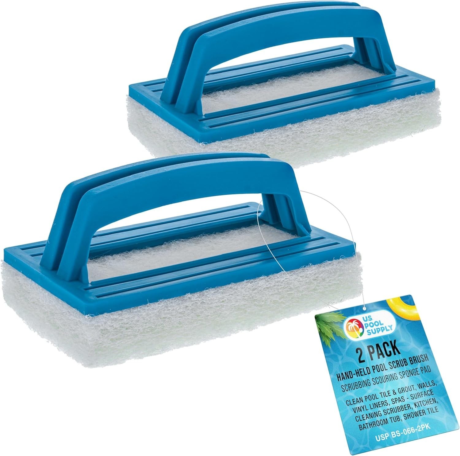 Hand-Held Pool Scrub Brush, 2 Pack – Scrubbing Scouring Sponge Pad – Clean Pool