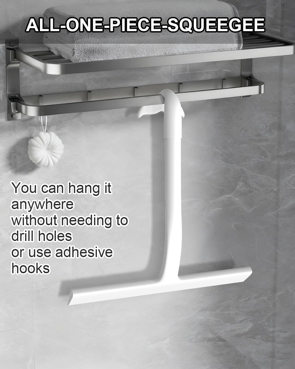 Shower Squeegee for Shower Glass Doors, Silicone Blade Whale Tail Hang Hook | 8″
