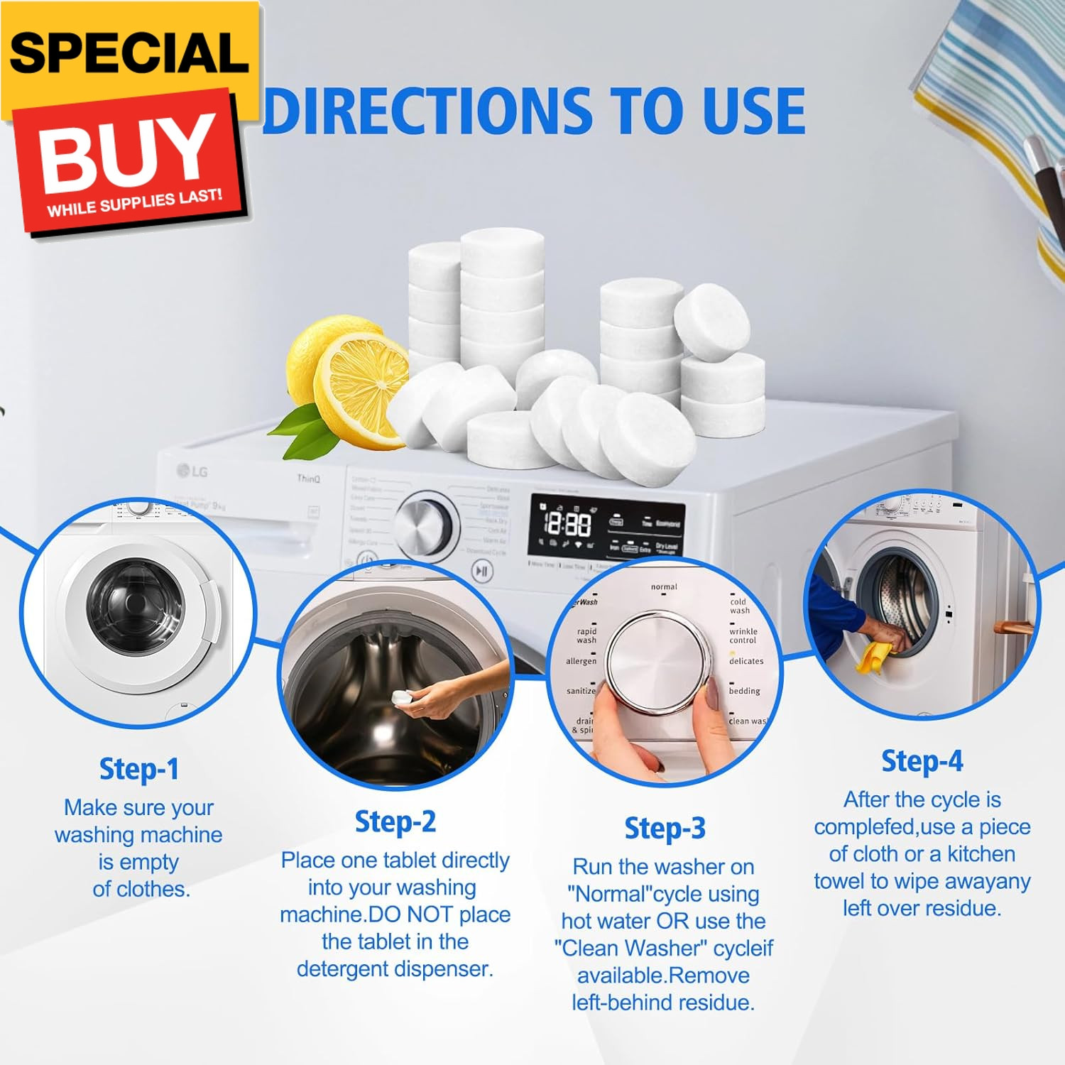 Washing Machine Cleaner Tablets 40 Pack Washer Machine CleaningTablets Descaler,