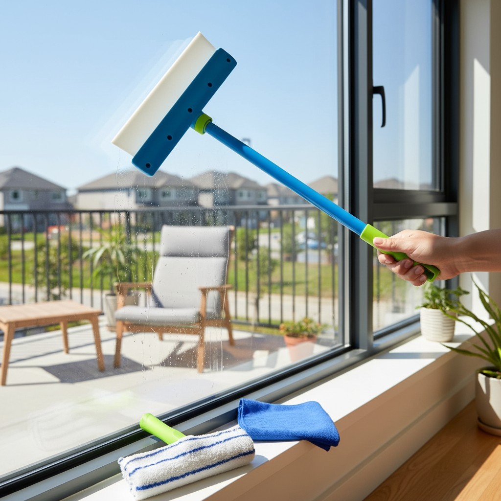 3 in 1 Recyclable Green Window Cleaning Kit Squeegee with Microfiber Scrubber