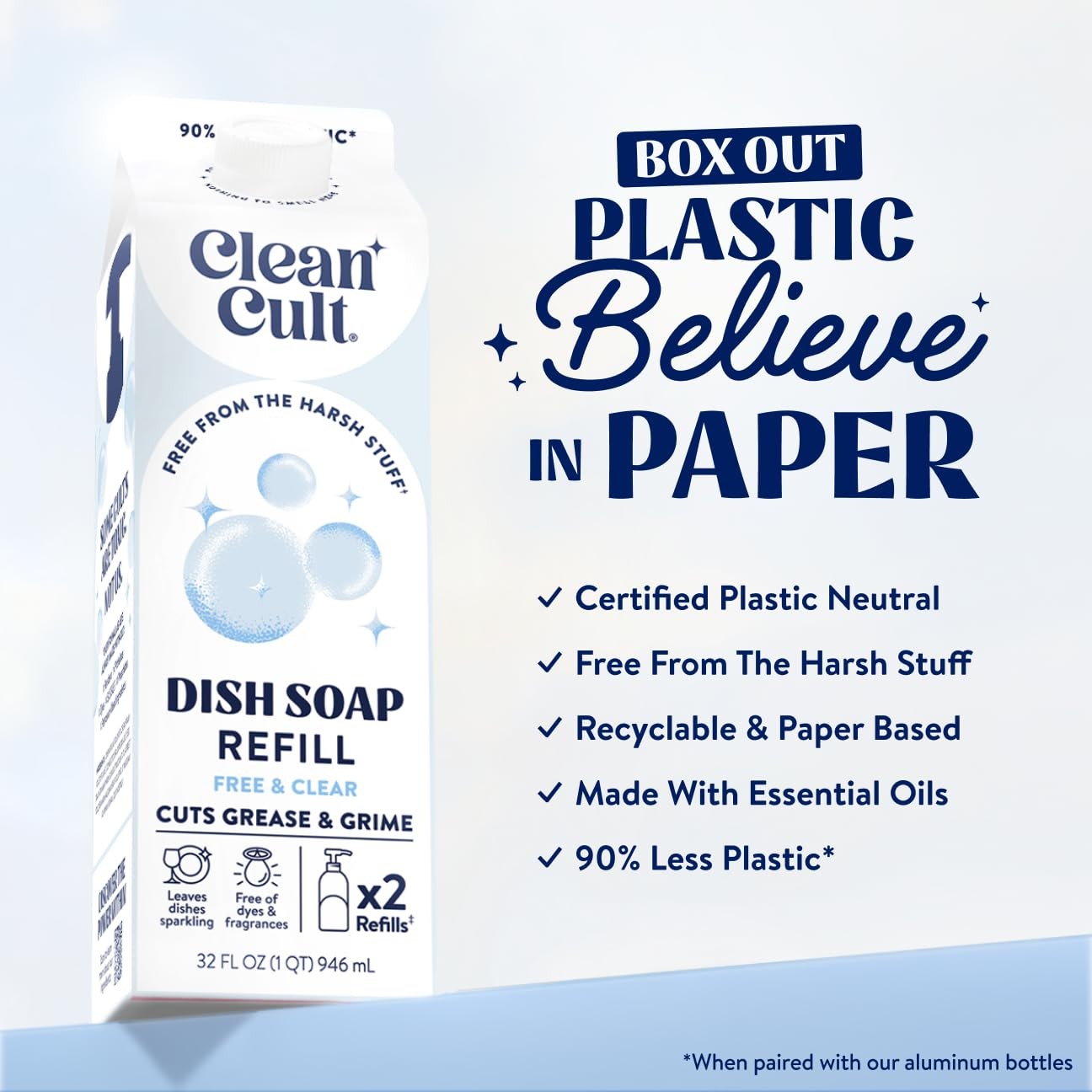 Cleancult Dish Soap Liquid Refills Plant Based Cleaning Power Cuts Grease &…