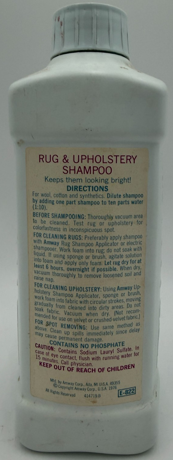 Amway Concentrated Rug & Upholstery Shampoo Deep Cleaning 32 fl oz 70-80% Full