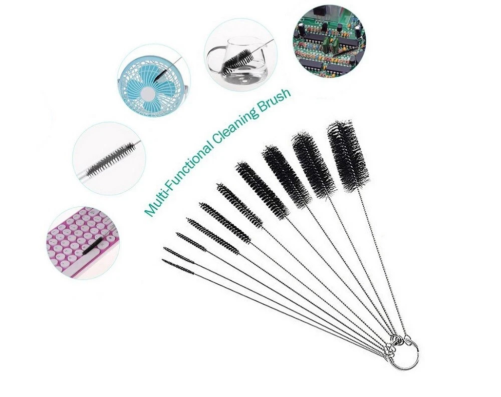 10-Pack Nylon Straw Cleaning Brushes–Stainless Steel Wire Drink Pipe Cleaner Kit