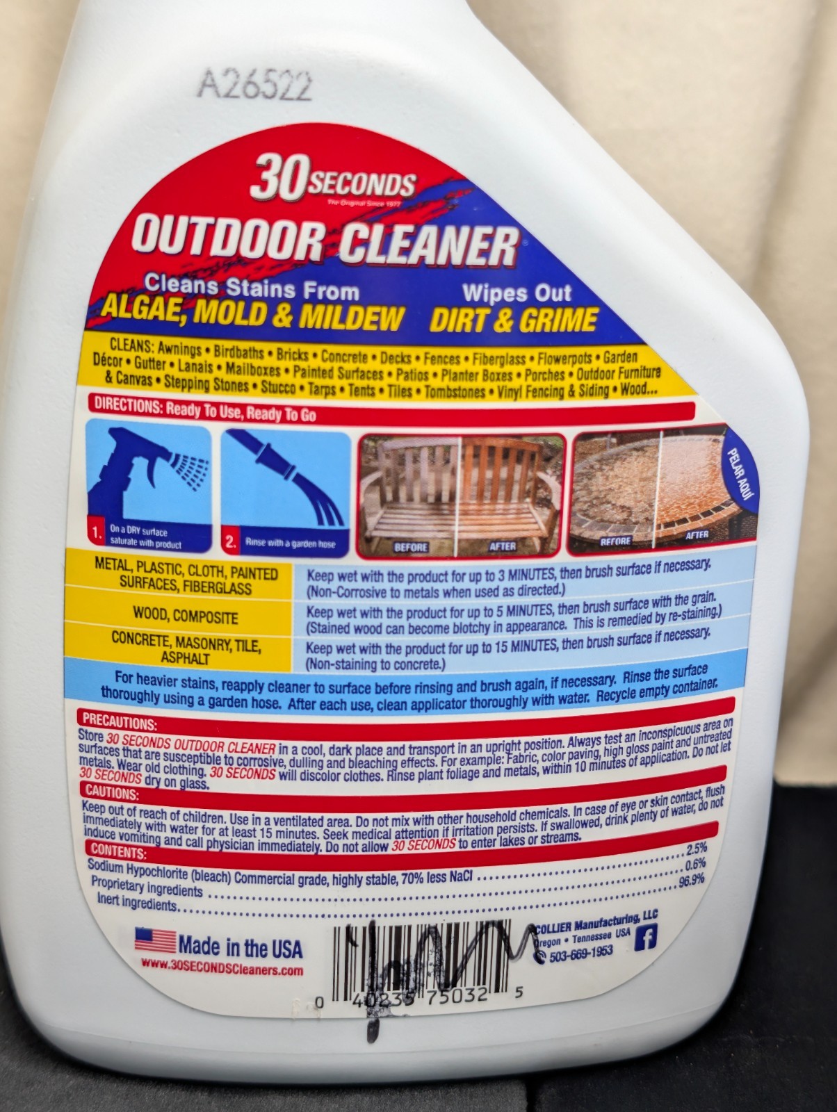 30 SECONDS Outdoor Cleaner Ready To Use 1 Quart Spray Algae Mold Mildew Remover
