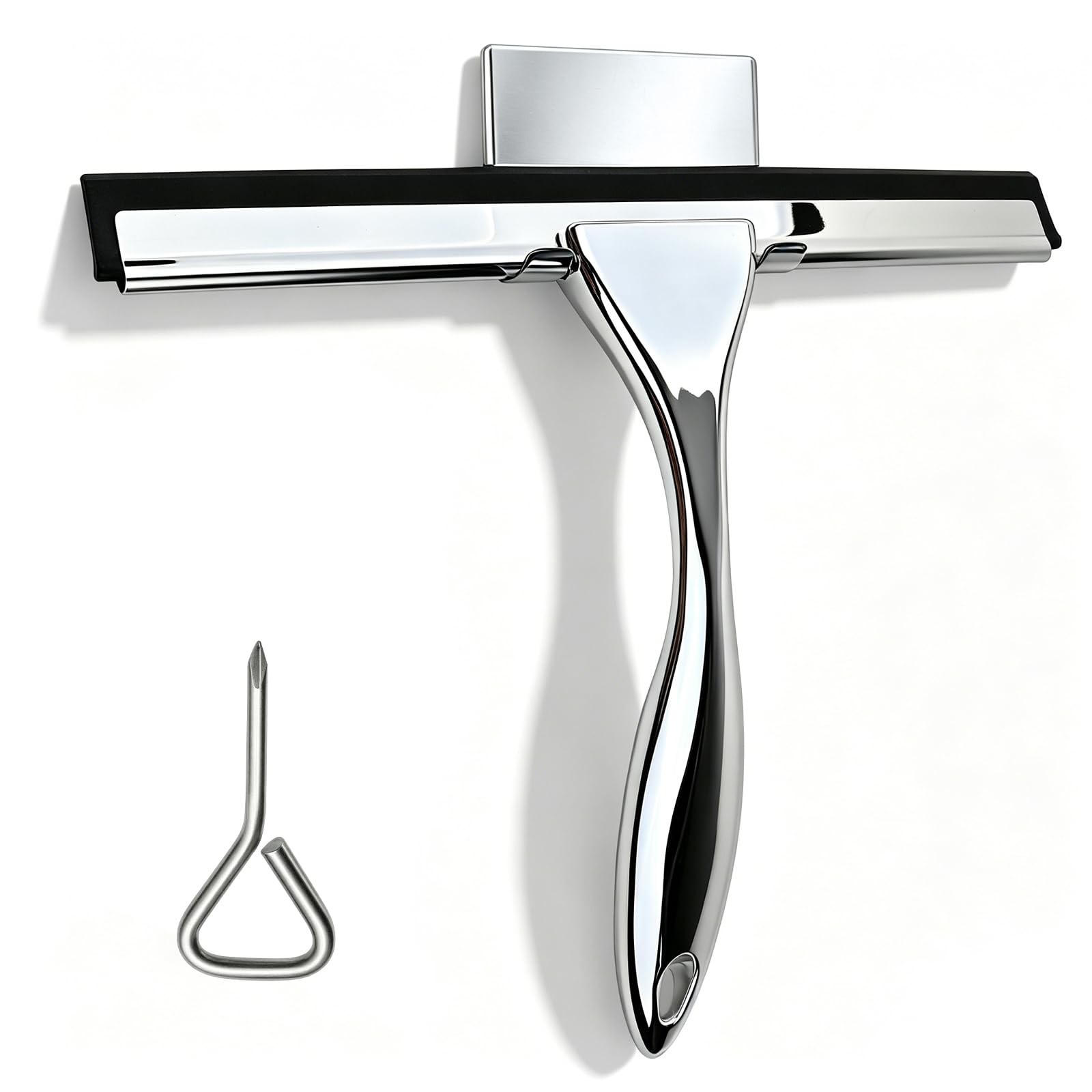 All-Purpose Stainless Steel Squeegee, 10 Inch Silver Shower Squeegee with 1 A…