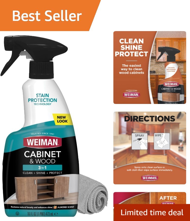 Cabinet & Wood Clean & Shine Spray with Microfiber Cloth – 16 Fl Oz of Freshness