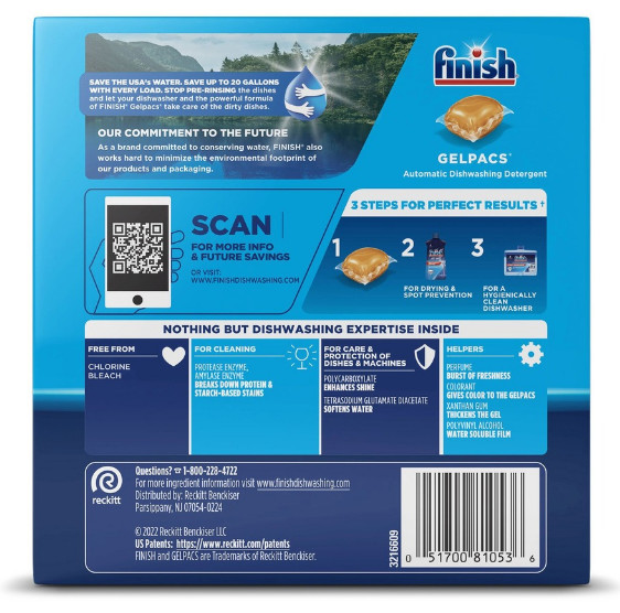 Finish 81053 All In 1 Dishwasher Gelpacs Orange Scent 32 Ct Box 8 Pack Case