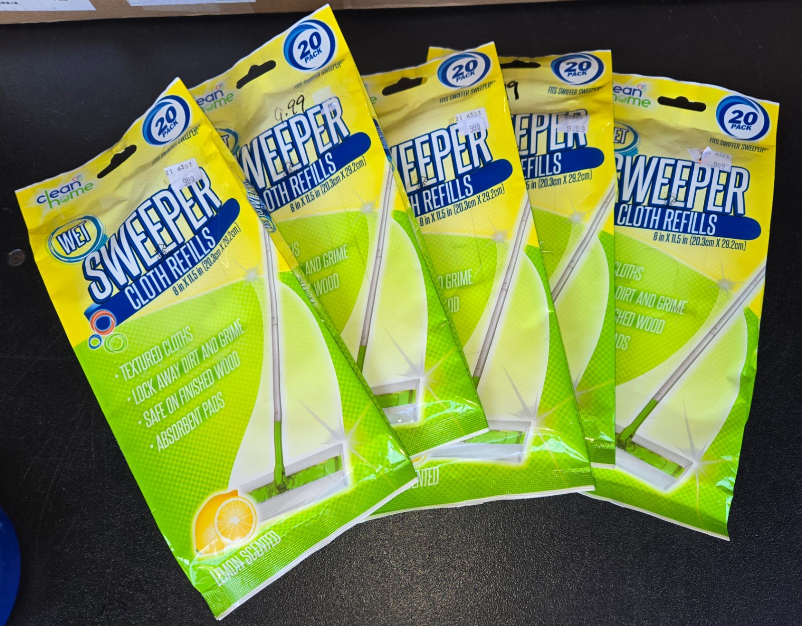 Clean Home Lemon Scented Wet Floor Wipes 5 Pack of 20 Each Total 100 Wipes (2D)