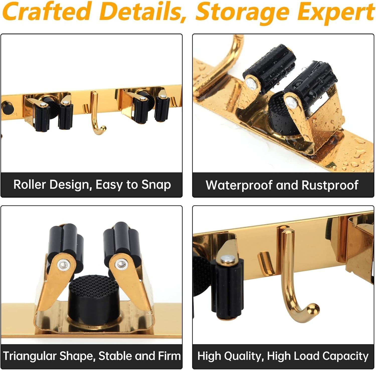 Wall Mount Mop Broom Holder 3 Racks 4 Hooks Heavy Duty Kitchen Garage Organizer