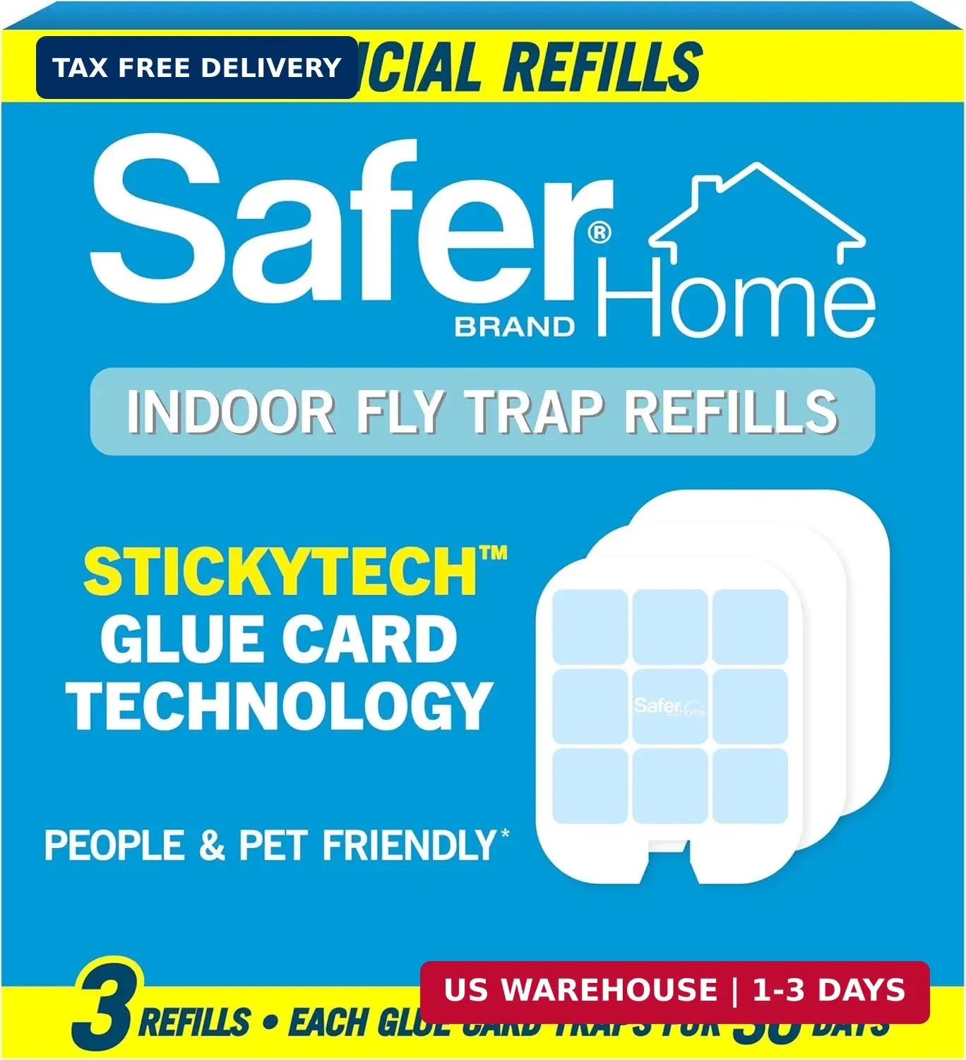 Safer Home Flying Insect Trap Official Refills | 3 Glue Card Refills for Plug-In