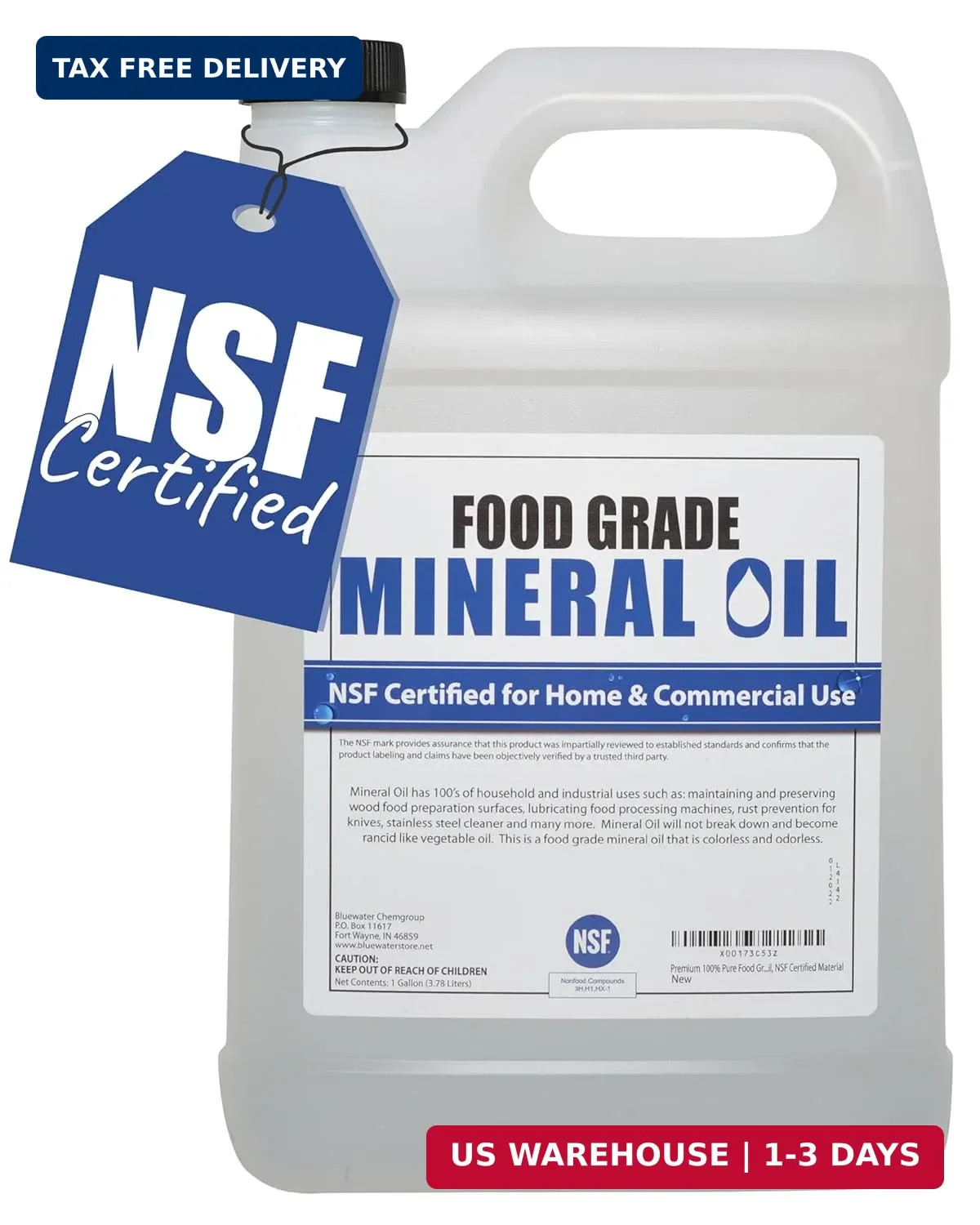 NSF Certified Food Grade Mineral Oil – Gallon (128oz), Certified Food Safe Condi