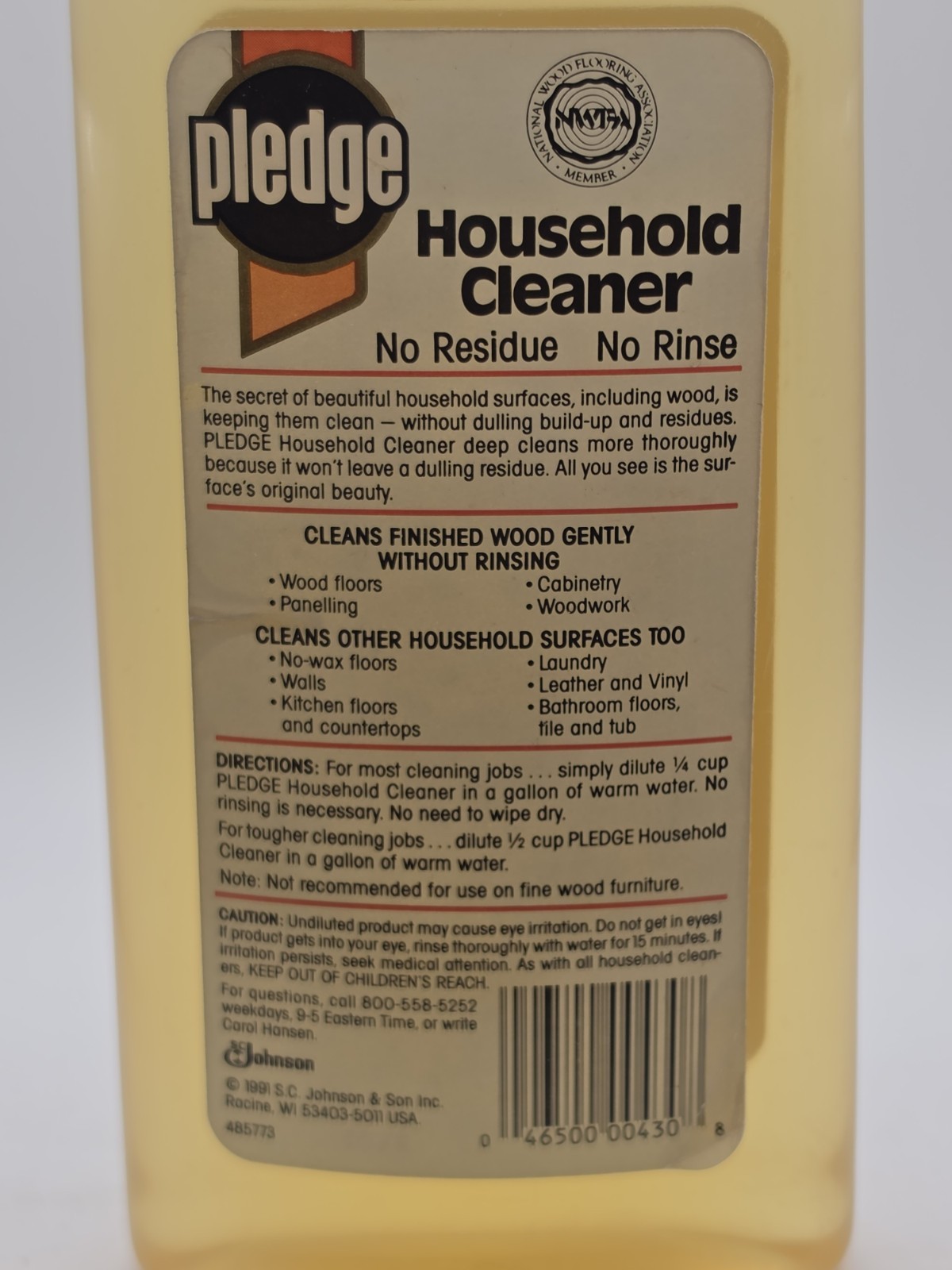 Vintage Pledge Houshold Cleaner Wood & Other Surfaces 1991 Full Johnson Wax