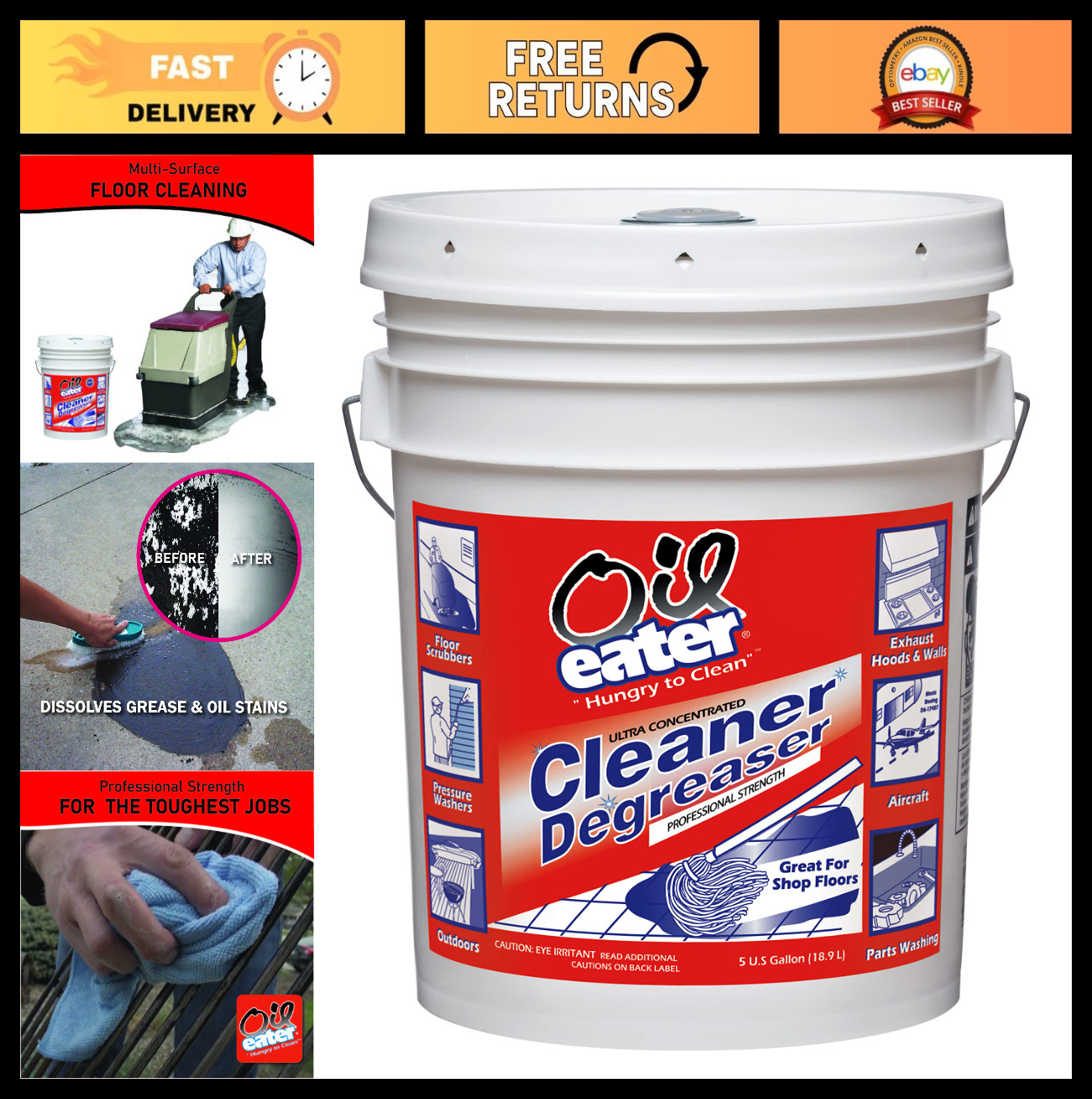 5 Gallon Heavy-Duty Cleaner Degreaser – Oil Eater, 640 Fl Oz, Light Yellow, Mult