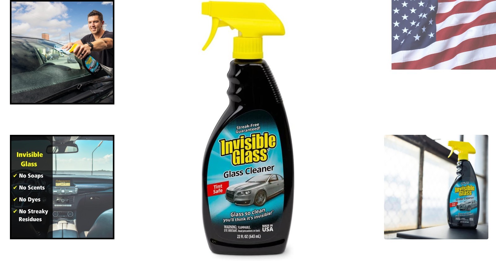 Made in USA 22 fl oz Streak-Free Glass Cleaner for Cars and Homes, Ammonia-Free